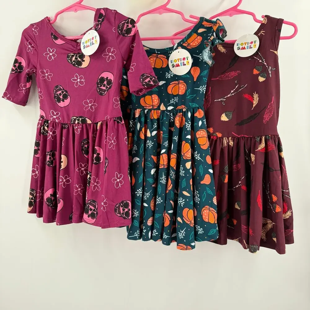 Dot Dot Smile Dress Size 2T Bundle Set of 3 Fall Halloween Skulls Pumpkins NWT